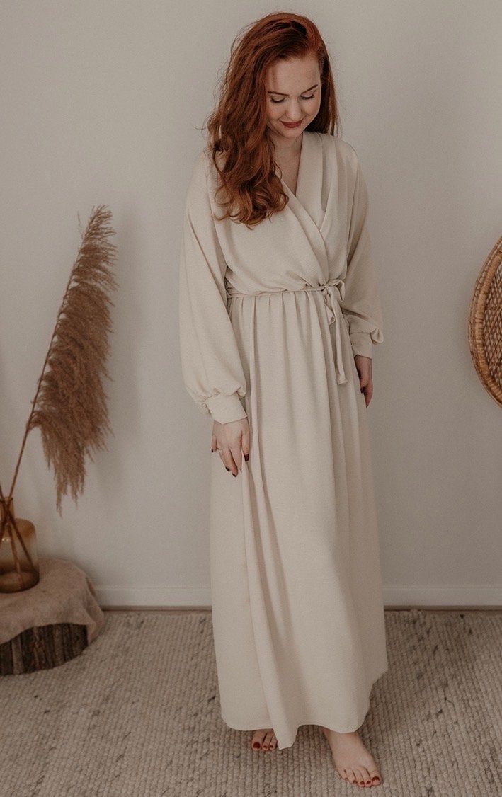 Maxi Jurk met Strikceintuur - Beige, Beige, Zo goed als nieuw, Onder de knie, Ophalen