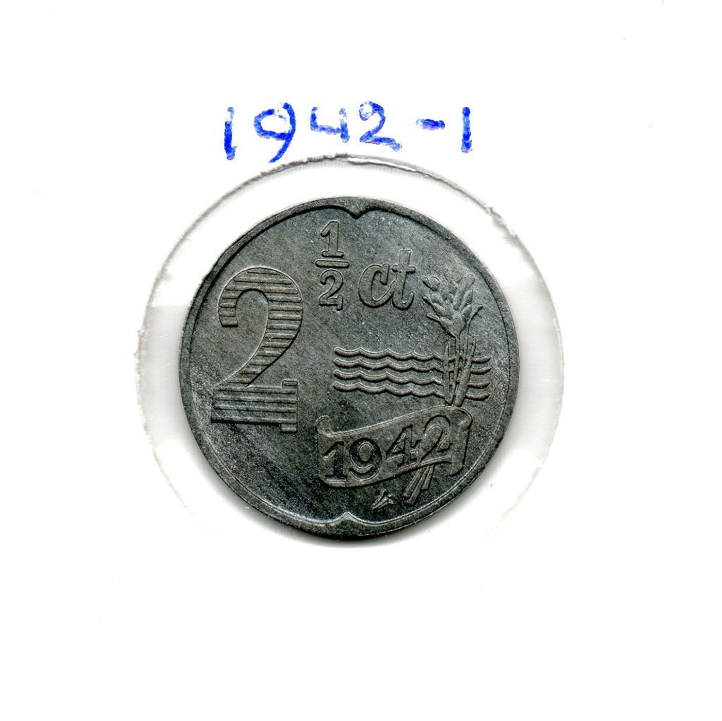 ZINK WILHELMINA 21/2 CENT 1942 EEN MOEILIJK JAAR, Postzegels en Munten, Ophalen of Verzenden, Koningin Wilhelmina, Overige waardes