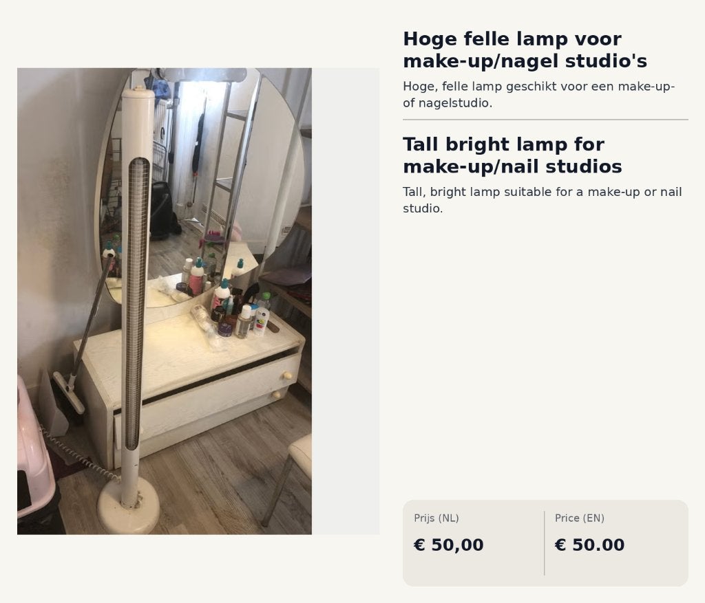 Hoge felle vloerlamp voor make-up/nagelstudio's, Ophalen, Overige fittingen, Modern, Studio, 150 tot 200 cm
