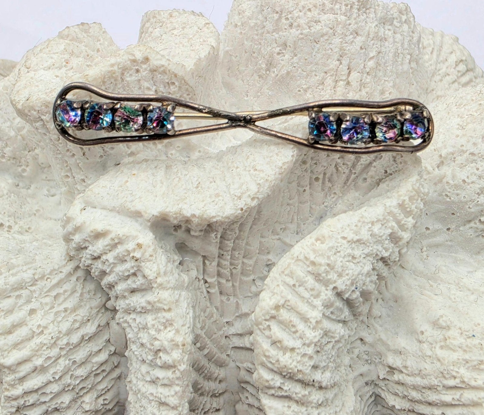Antieke Zilveren Broche Met Rijnsteentjes, Verzenden, Zilver, Broche