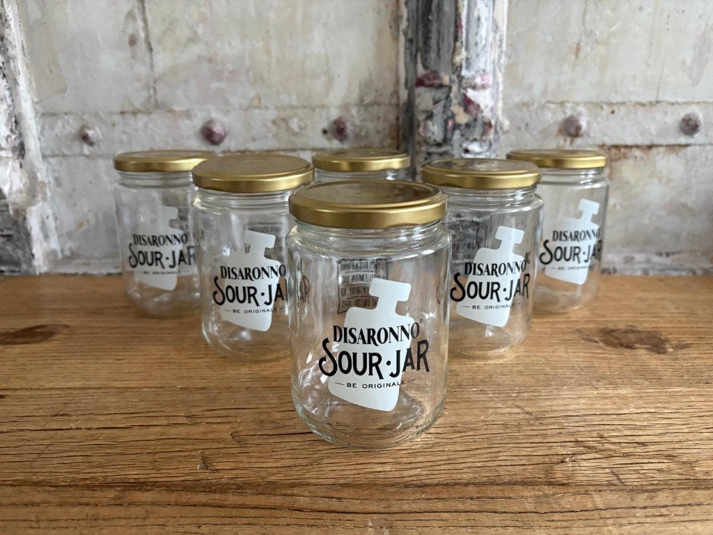 Glas Amaretto Disaronno Sour Jar - set van 6, Verzamelen, Ophalen of Verzenden, Nieuw, Borrel- of Shotglas