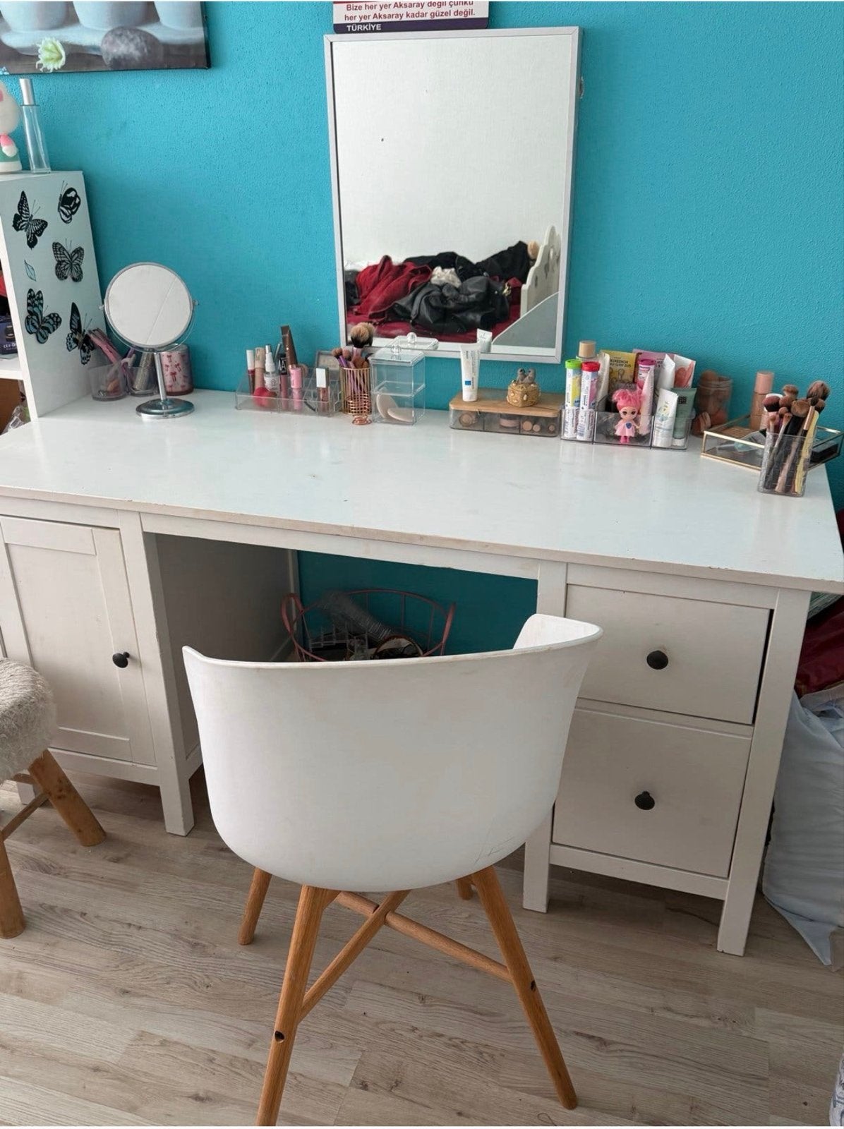 IKEA Bureau - Wit met opbergruimte, Gebruikt, Met lades, Spaanplaat of MDF, Ophalen of Verzenden