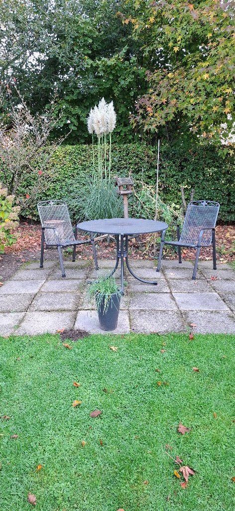 Metalen tuinset - 4 stoelen en tafel, Ophalen, Gebruikt, Tuinset, Overige materialen