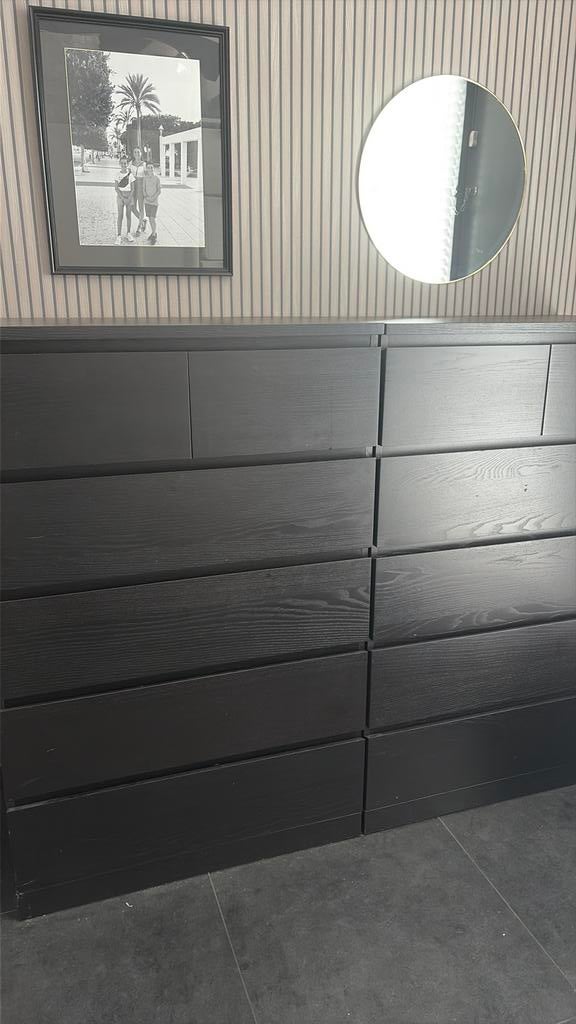 2x MALM ladekast zwartbruin, 6 lades - Goede staat, Ophalen, Gebruikt, 5 laden of meer, 100 tot 150 cm
