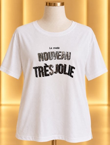 Nieuw - Geisha T-shirt met paillettenopdruk – maat XL / 42, Geisha, Wit, Maat 42/44 (L), Nieuw