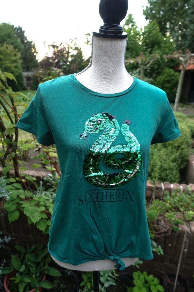 groen Harry Potter shirt met lovertjes draak mt S, Ophalen of Verzenden, Zo goed als nieuw, Overige typen