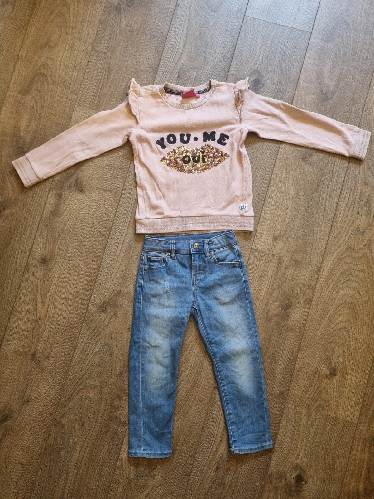 Gstar raw skinny jeans met Jubel trui. Maat 110, Kinderen en Baby's, Kinderkleding | Maat 104, Meisje, Gstar Raw en Jubel, Ophalen of Verzenden
