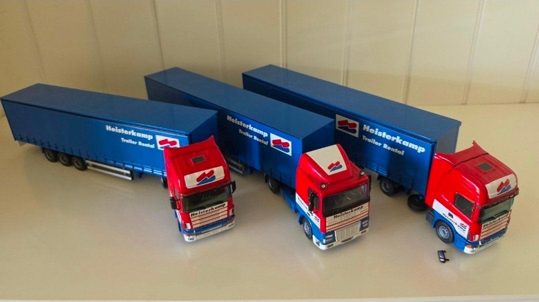 3x 1:50 Heisterkamp Tekno vrachtwagens met opleggers, Hobby en Vrije tijd, Ophalen of Verzenden, Zo goed als nieuw, Bus of Vrachtwagen