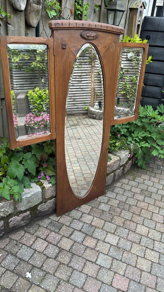 Vintage drieluik passpiegel, Antiek en Kunst, Antiek | Spiegels, Ophalen, Rechthoekig, Minder dan 50 cm