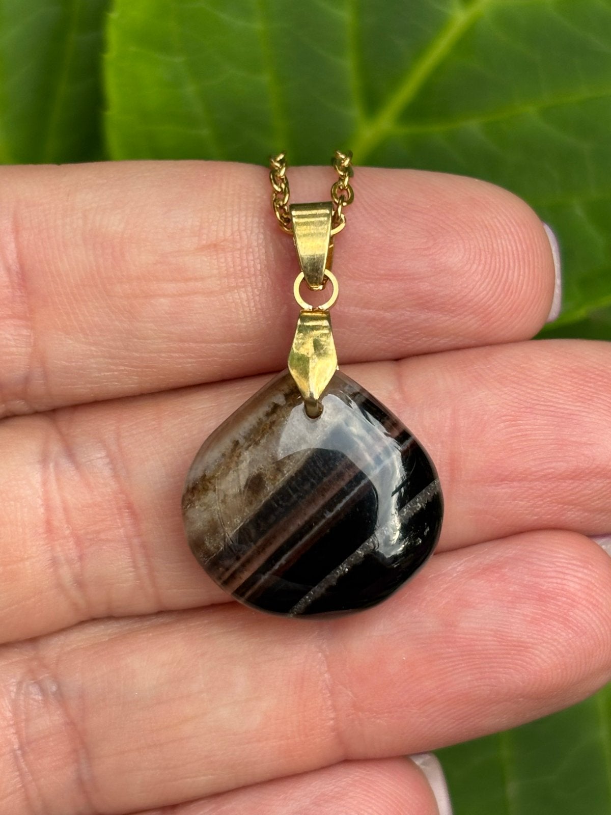 Zwarte Onyx Edelsteen Hanger Roestvrijstaal Ketting, Sieraden, Tassen en Uiterlijk, Kettingen, Vanbeeksaar4@gmail.com, Zwart, Nieuw