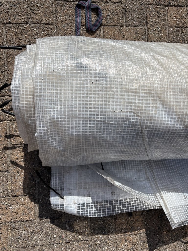 afdekzeil gewapend transparant 12 x 8 meter, Doe-het-zelf en Verbouw, Zeil en Folie, Ophalen, Zo goed als nieuw, 15 m² of meer