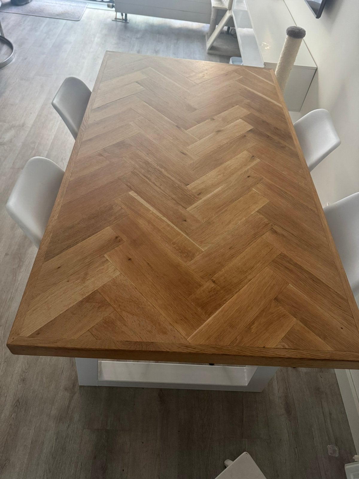 Prachtige visgraat eettafel van echt hout, Ophalen, 200 cm of meer, 50 tot 100 cm, Zo goed als nieuw