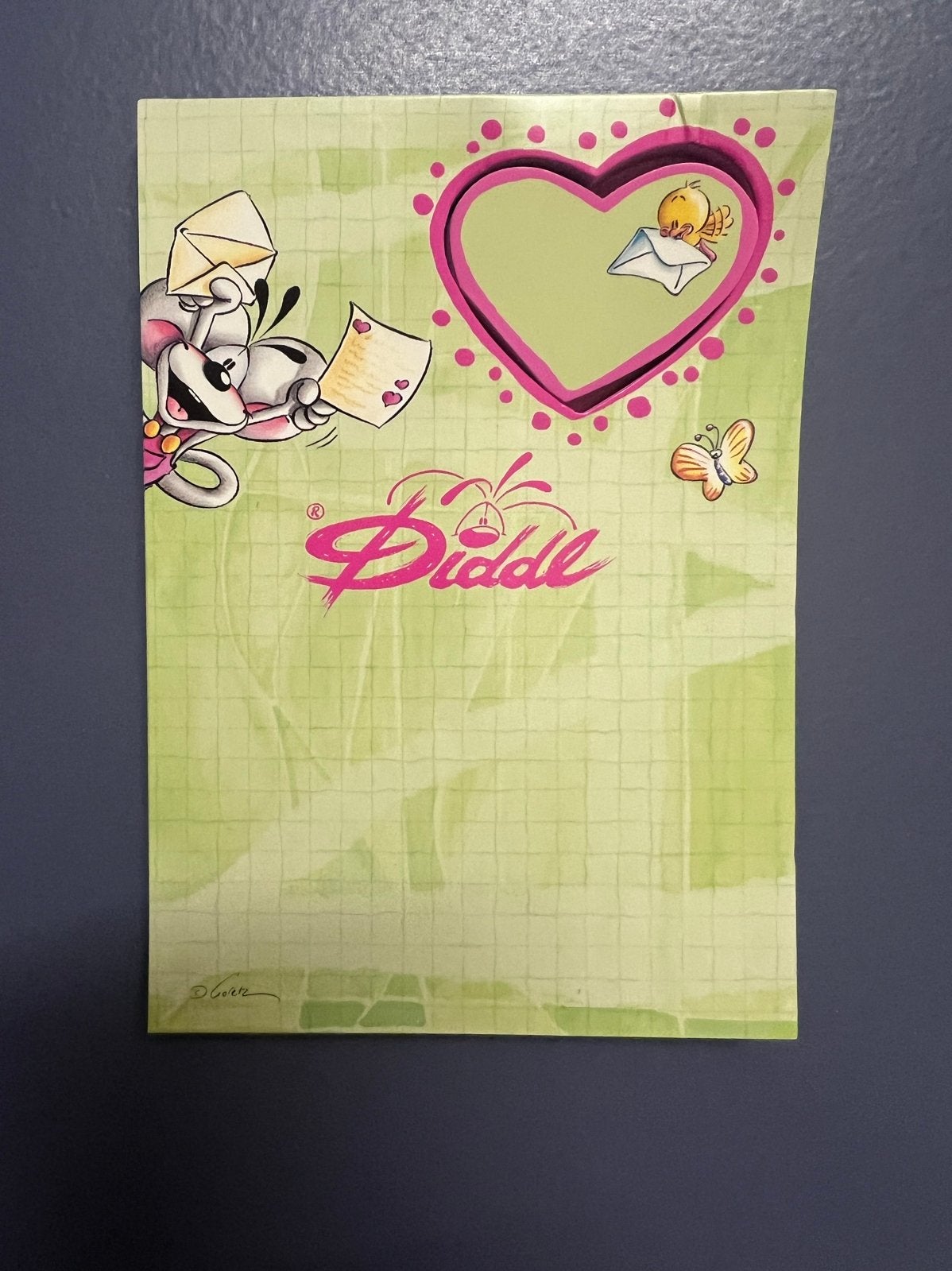 Diddl Diddlina Dubbel Blok met Hartje en Vlinders, Ophalen of Verzenden, Diddlina, Zo goed als nieuw, Papier, Kaart of Schrift
