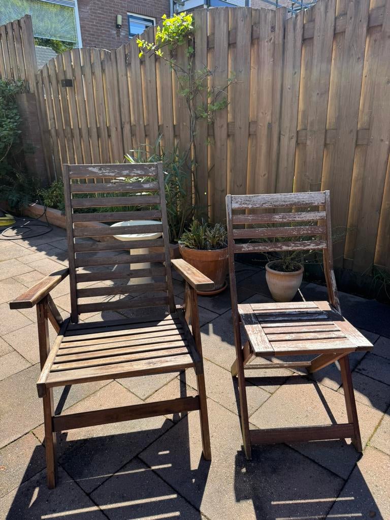 6 Gratis tuinstoelen hout, Ophalen, Gebruikt, Hout, Inklapbaar