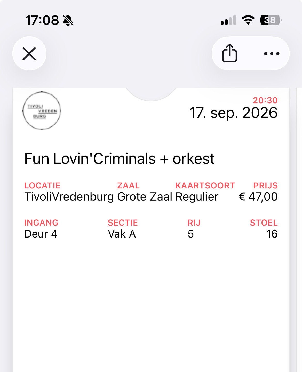 2 tickets Fun Lovin’ Criminals Tivoli Utrecht 17 september, Tickets en Kaartjes, Twee personen, September