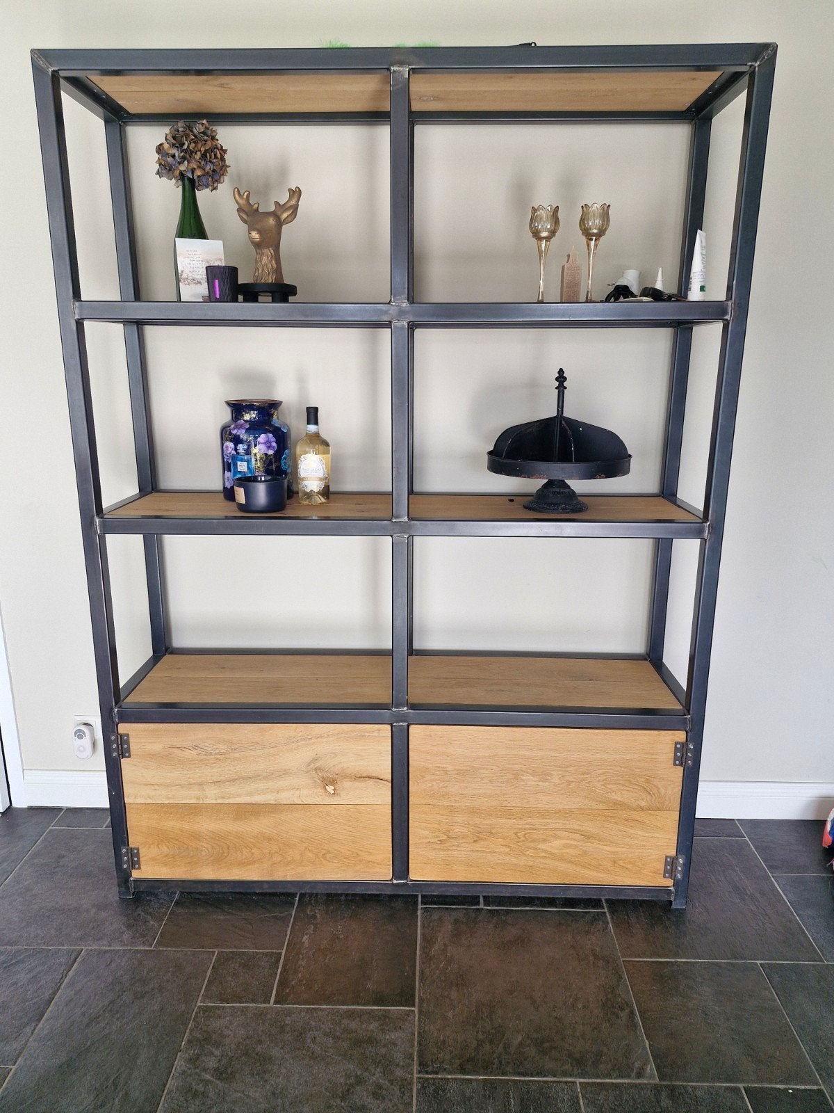 Industriële kast met eikenhouten planken, Huis en Inrichting, Ophalen, Minder dan 50 cm, Eikenhout, 25 tot 50 cm