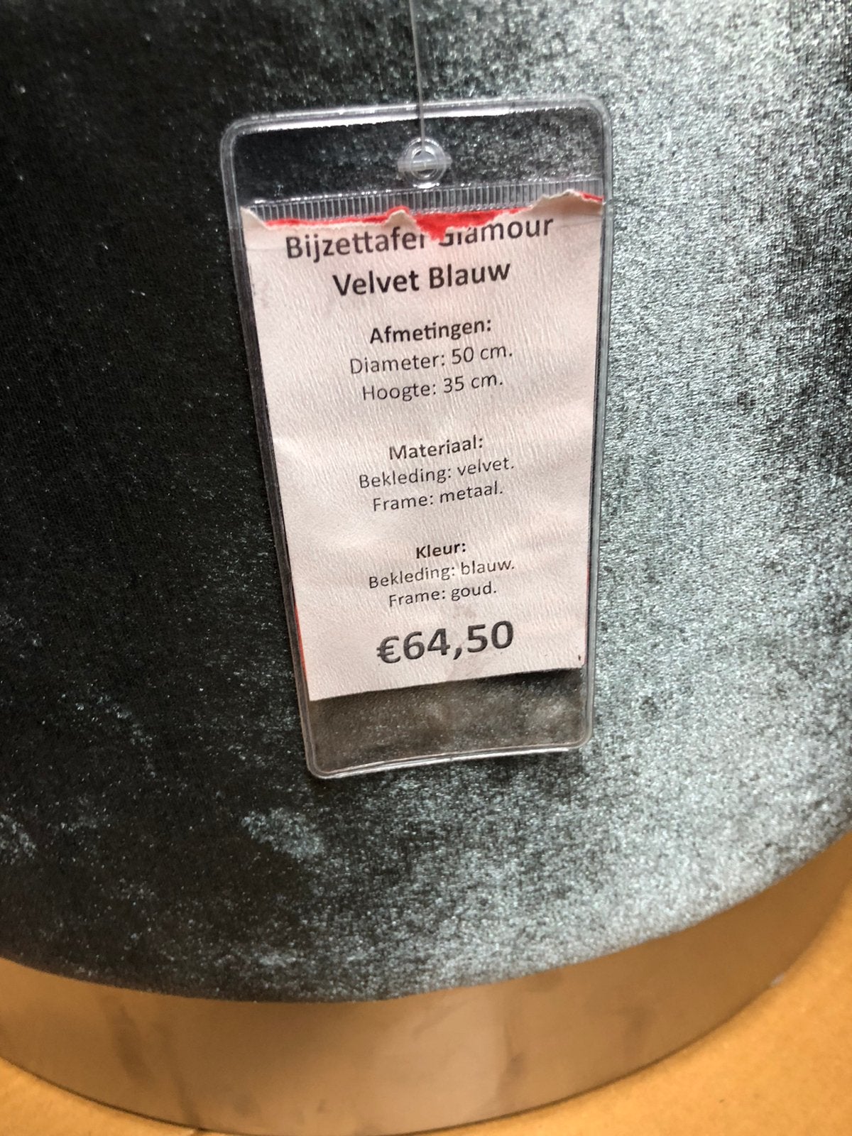 Velvet poef/voetenbank/bijzettafel - Blauw/Goud., Huis en Inrichting, Tafels | Bijzettafels, Ophalen, Minder dan 55 cm, ., .
