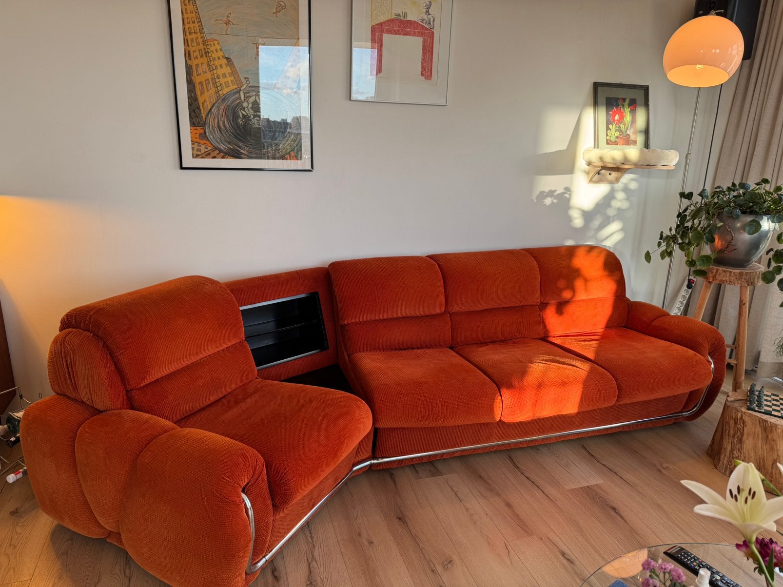 Vintage Italiaans design jaren 70 (slaap)bank ribcord chroom, Huis en Inrichting, Ophalen, 250 tot 300 cm, 125 tot 150 cm, Zo goed als nieuw