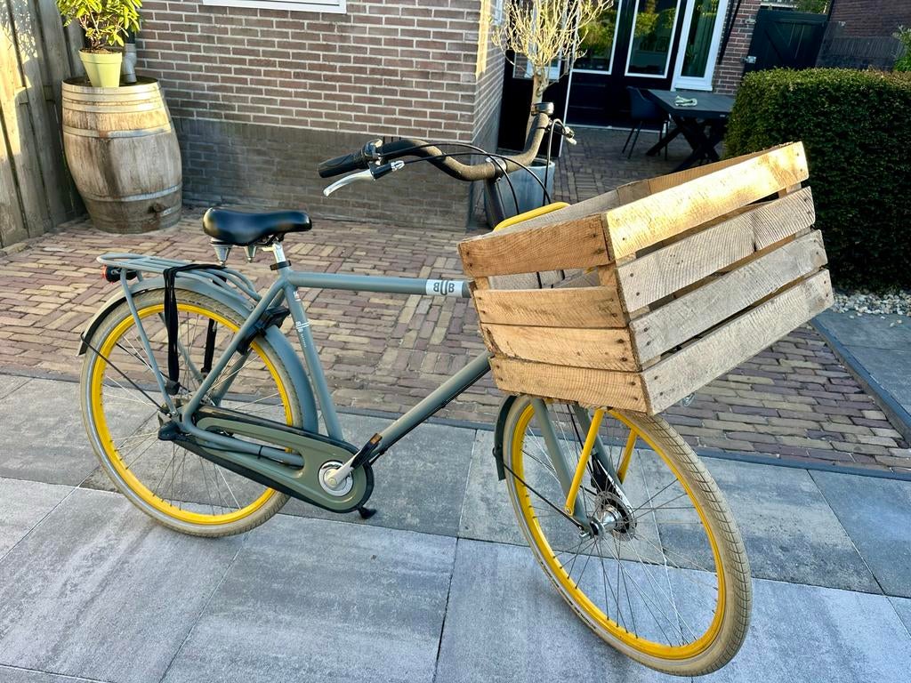 Stevige Transportfiets met Krat - Grijs/Geel, Ophalen, Gebruikt, Overige merken