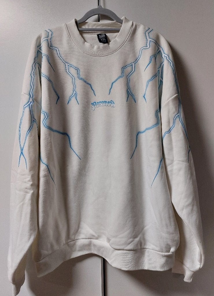 Witte sweater trui blauwe bliksem-print Black Squad XXL, Ophalen of Verzenden, Zo goed als nieuw, Overige maten, Wit