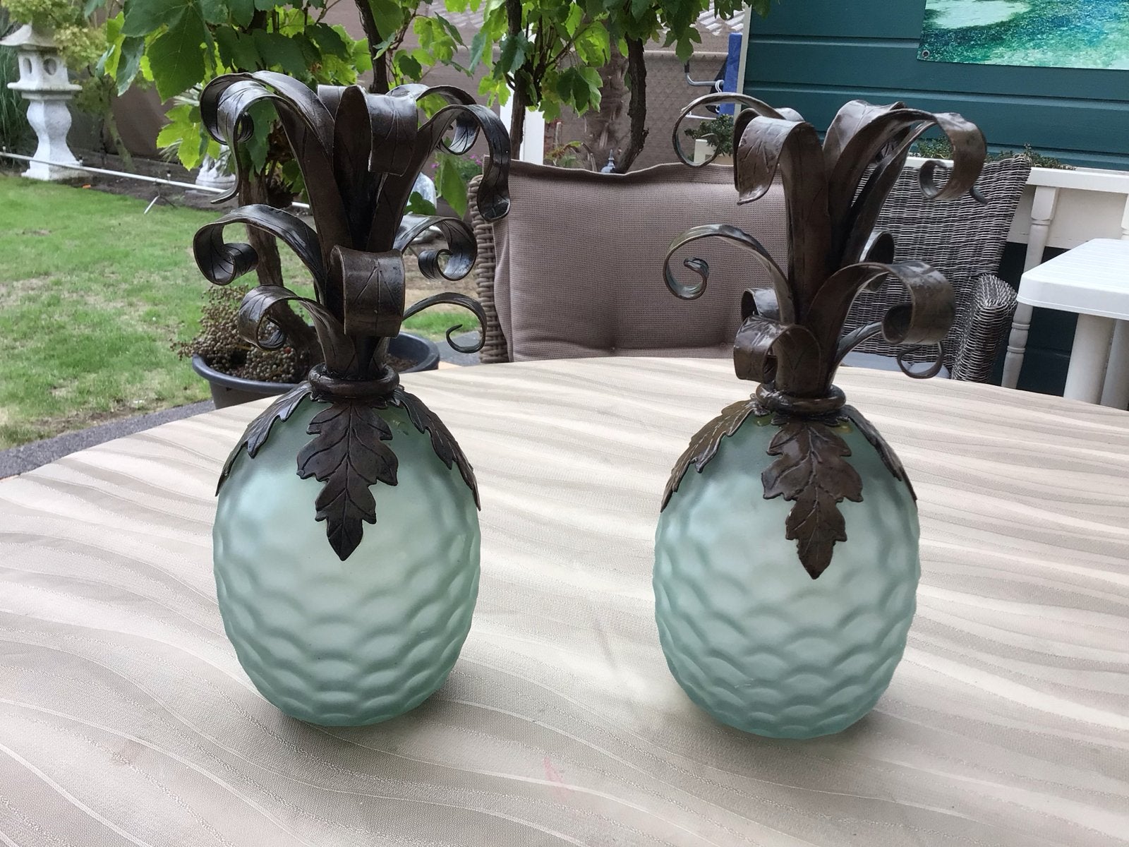 Set van 2 Manhattan style ananassen decoratie - 28 cm hoog, Gebruikt, Meerkleurig, Ophalen of Verzenden, Metaal