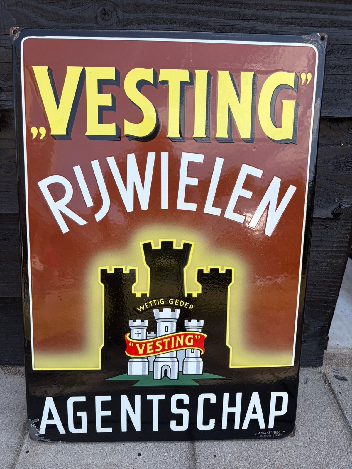 Schitterend emaillebord Vesting rijwielen Langcat Bussum, Verzamelen, Merken en Reclamevoorwerpen, Ophalen of Verzenden, Gebruikt