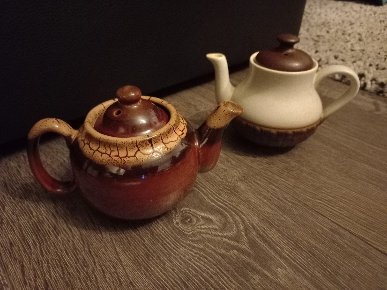 Vintage aardewerk theepot, bruin met craquelé glazuur, Antiek en Kunst, Ophalen of Verzenden