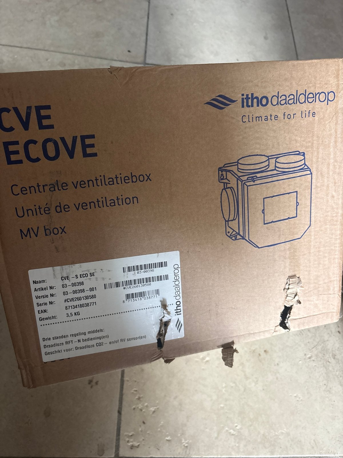 Itho Daalderop CVE ECOVE Centrale Ventilatiebox Nieuw, Ophalen of Verzenden, Nieuw, Ventilator