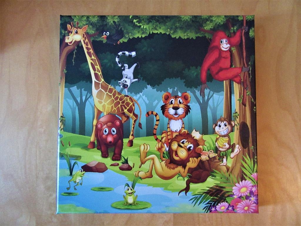 Canvas schilderij 30 x 30 Jungle dieren, Minder dan 50 cm, Ophalen of Verzenden, Zo goed als nieuw, Schilderij