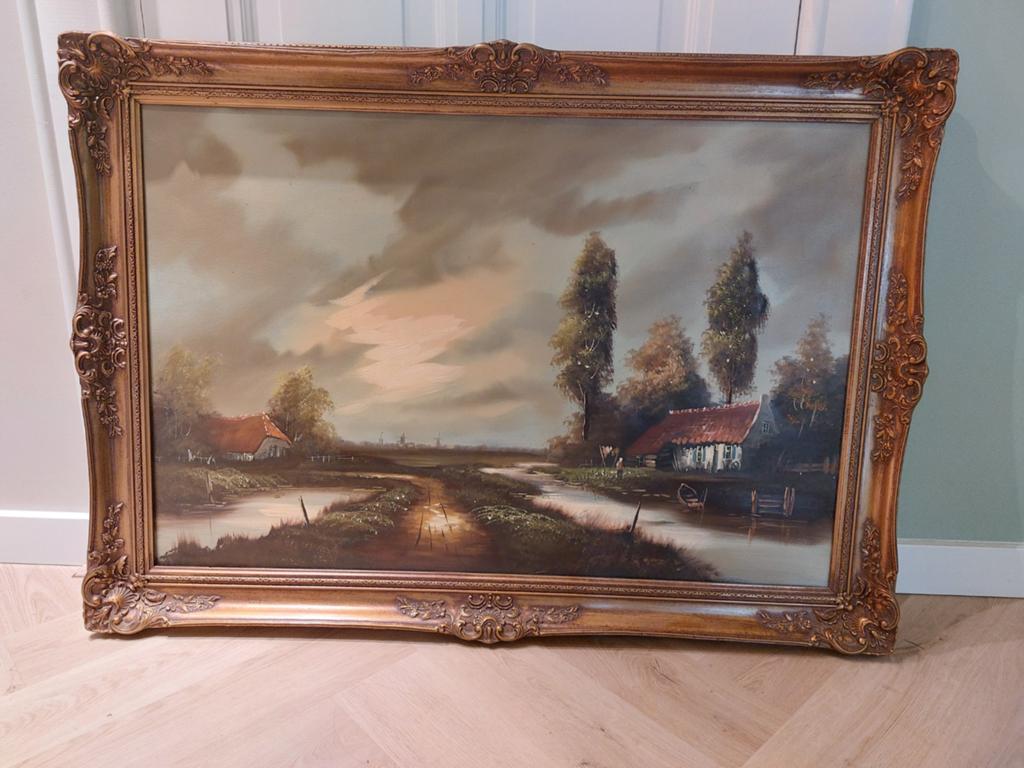 Klassiek schilderij met antieke vergulde lijst  (104x74cm), Antiek en Kunst, Ophalen