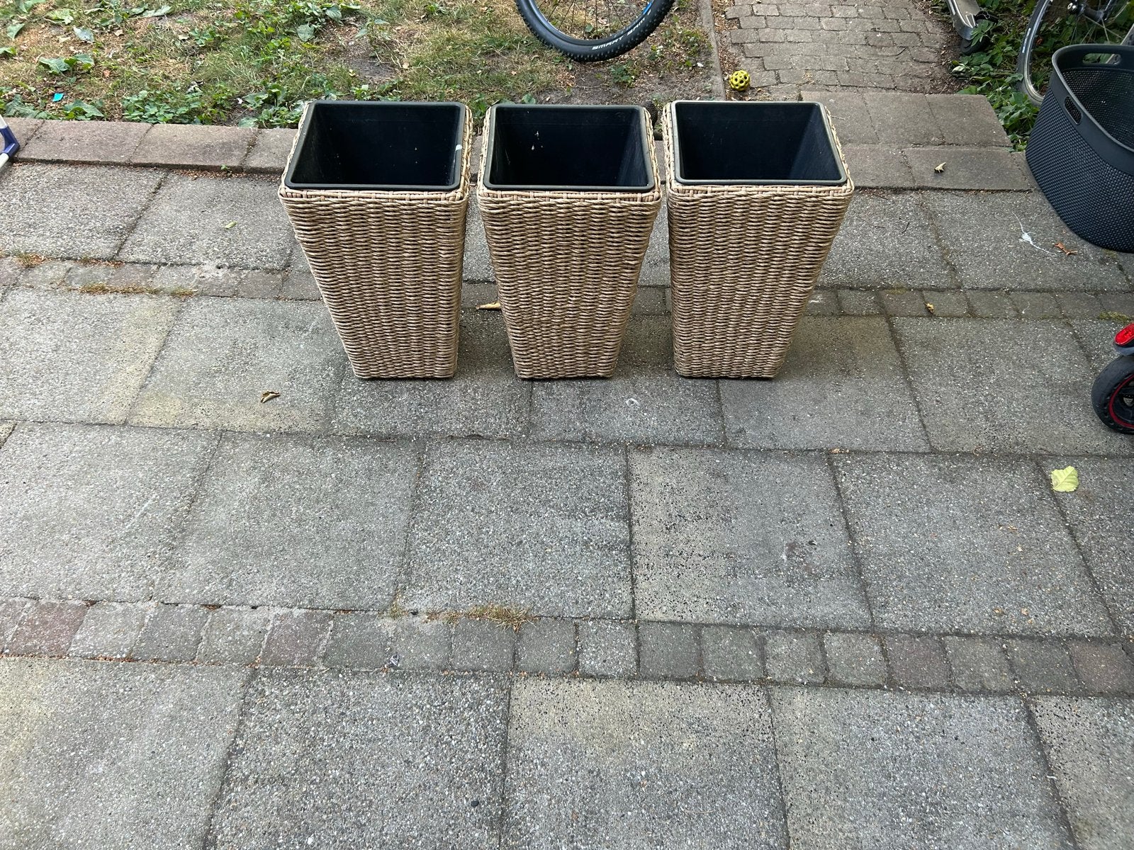 Set van 3 rieten plantenbakken met binnenpot, Tuin en Terras, Bloembakken en Plantenbakken, Ophalen, Overige materialen, Minder dan 60 cm