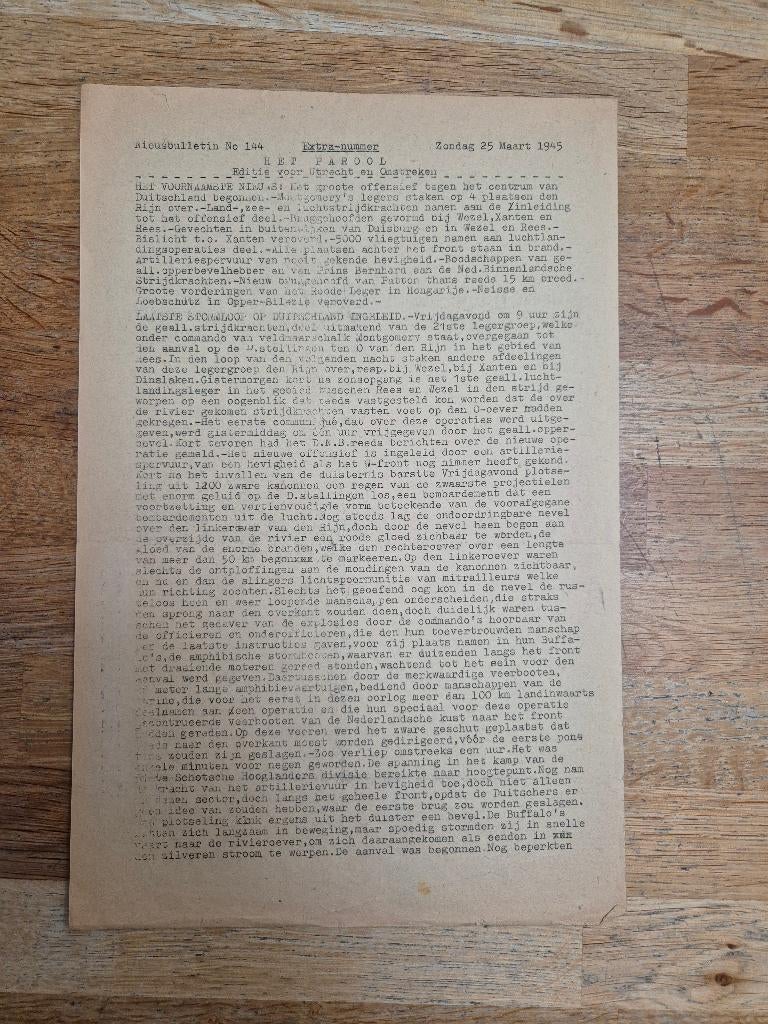 Wo2 illegale pers verzetskrant Het Parool, 25 maart 1945, Ophalen of Verzenden, Nederland, Boek of Tijdschrift
