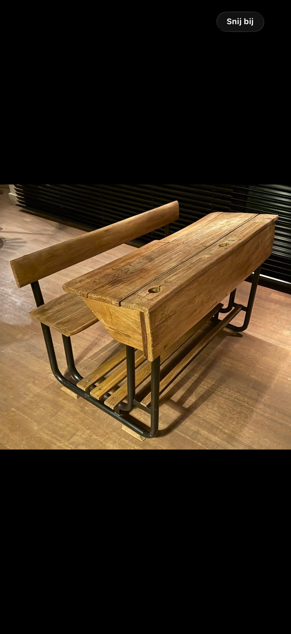 Vintage schoolbank met bankje - Hout en metaal, Ophalen
