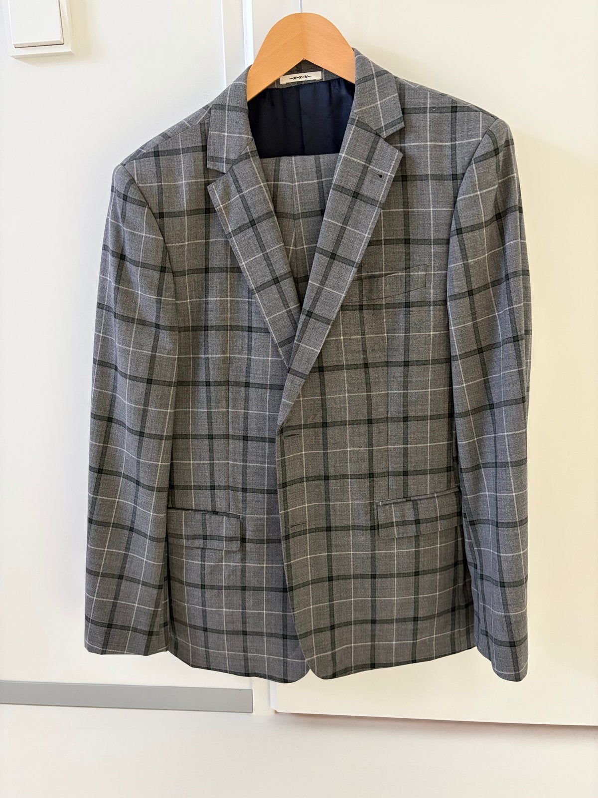 Van Gils Zomerkostuum Slim Fit 100% Wol Ruit Grijs Groen, Kleding | Heren, Ophalen of Verzenden, Gedragen, Maat 48/50 (M), Grijs