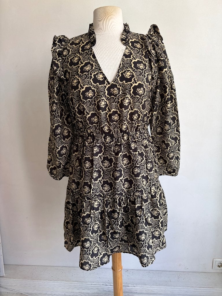 ba&sh jurk zwart beige maat 2 jurk, Maat 38/40 (M), Verzenden, Zwart, Zo goed als nieuw