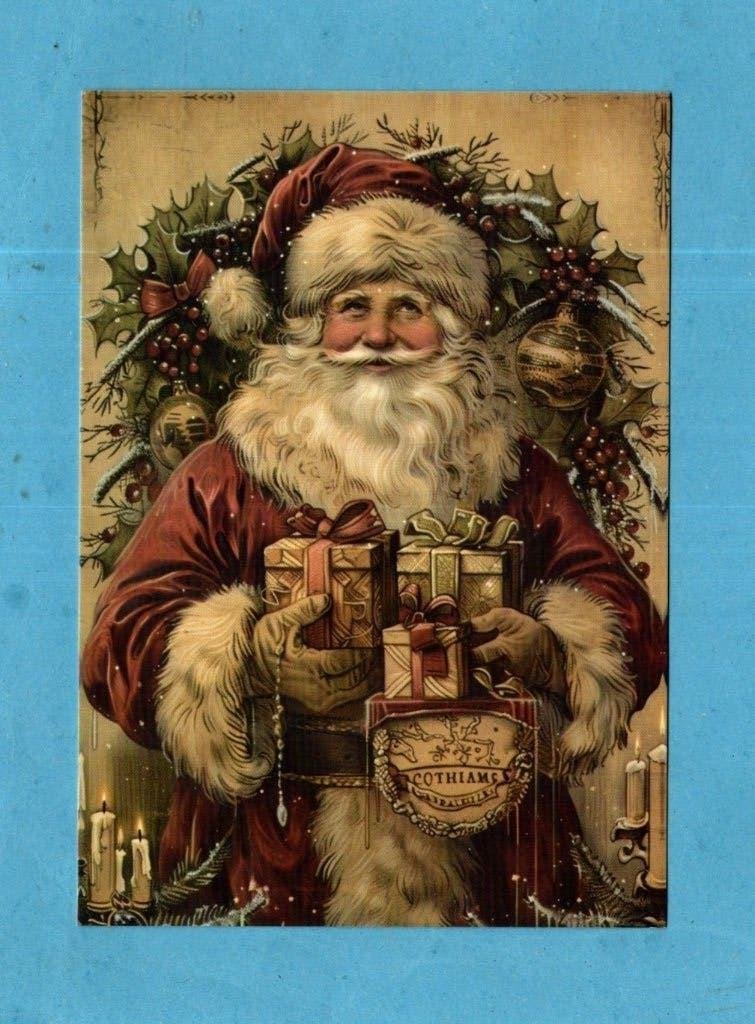 Mooie oude jaren '50 kerstkaart met Santa/kado's  W530, Verzamelen, Ophalen of Verzenden, 1940 tot 1960, Ongelopen, Overige thema's