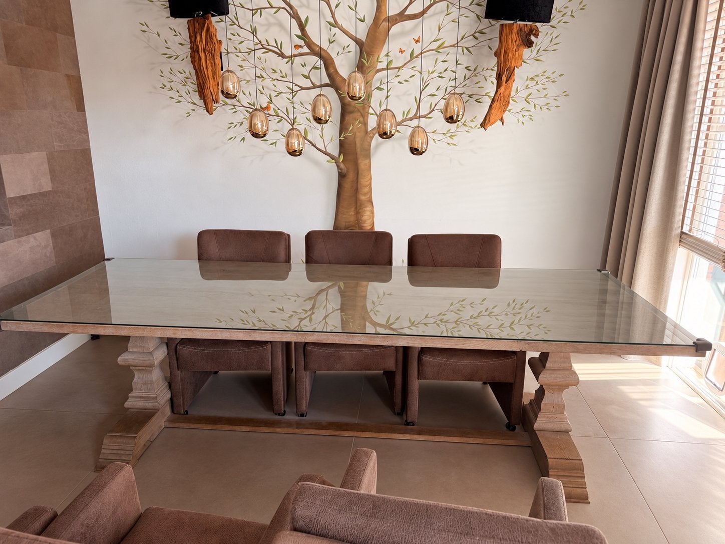 Kloostertafel 280 cm met glasplaat, Ophalen, Gebruikt, 200 cm of meer, Rechthoekig