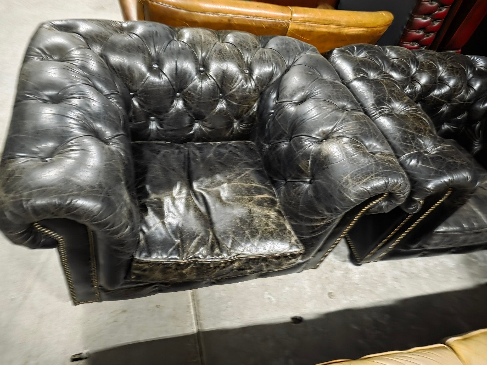 Chesterfield fauteuils (2 stuks) - Zwart leer + BEZORGING, Ophalen of Verzenden