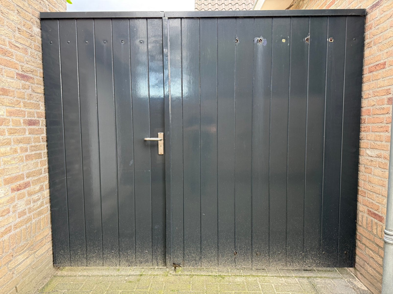Dubbele poortdeur totale breedte 2.50 meter, Ophalen, Gebruikt, 120 cm of meer, Buitendeur