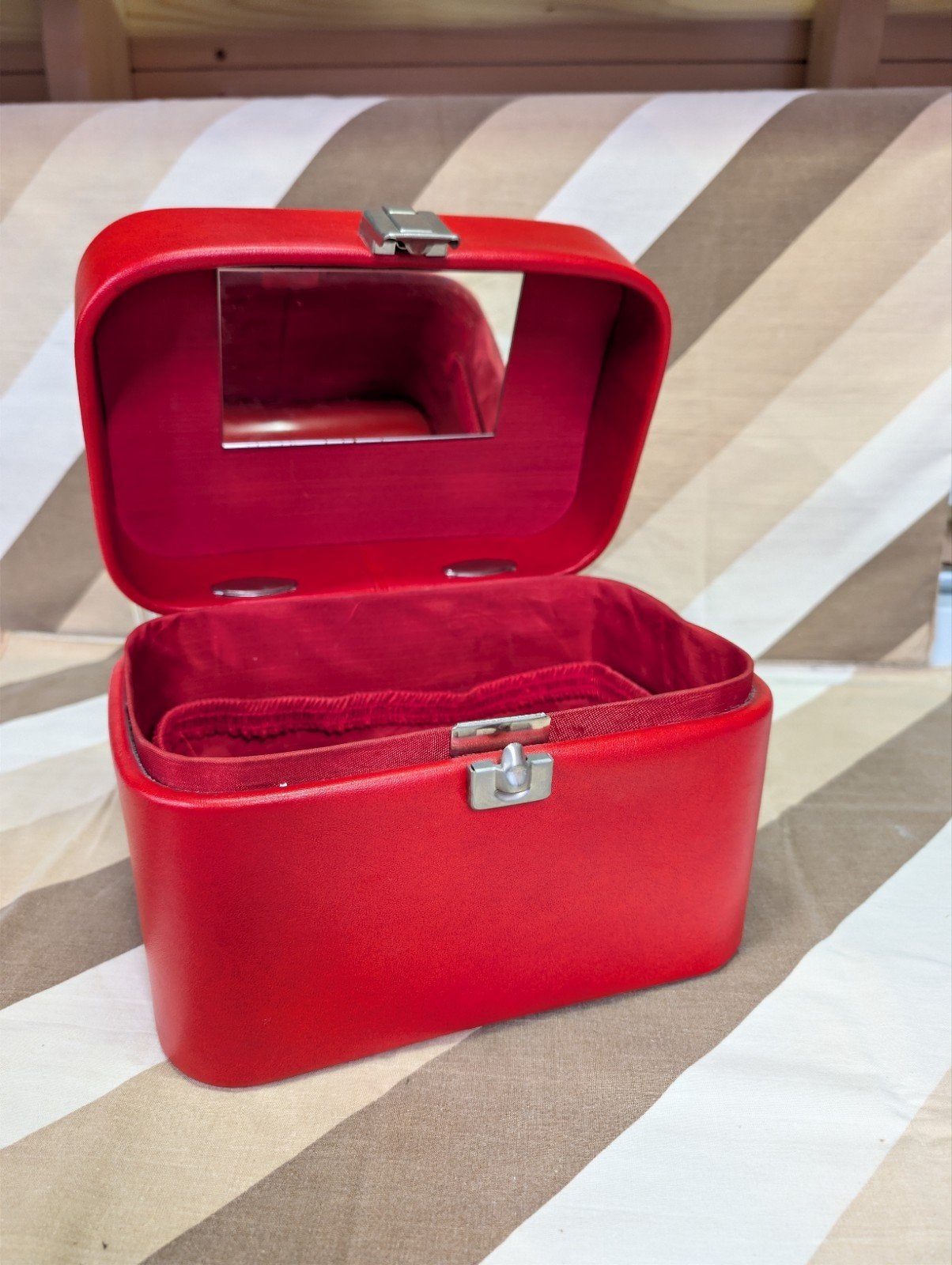 Vintage Rode Make-up Koffer met Spiegel, Softcase, Ophalen of Verzenden, Rood, Zo goed als nieuw