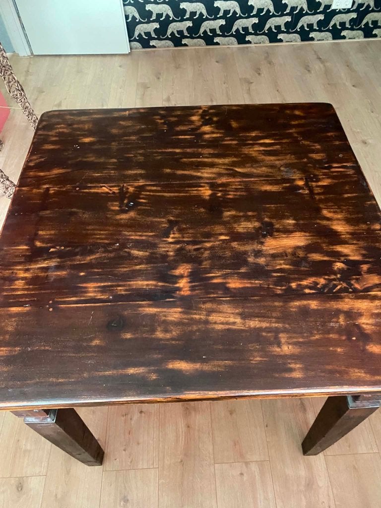 Koloniaal massief eiken tafel 100x100 cm, zeer robuust., Ophalen, 50 tot 100 cm, Koloniaal, 50 tot 100 cm