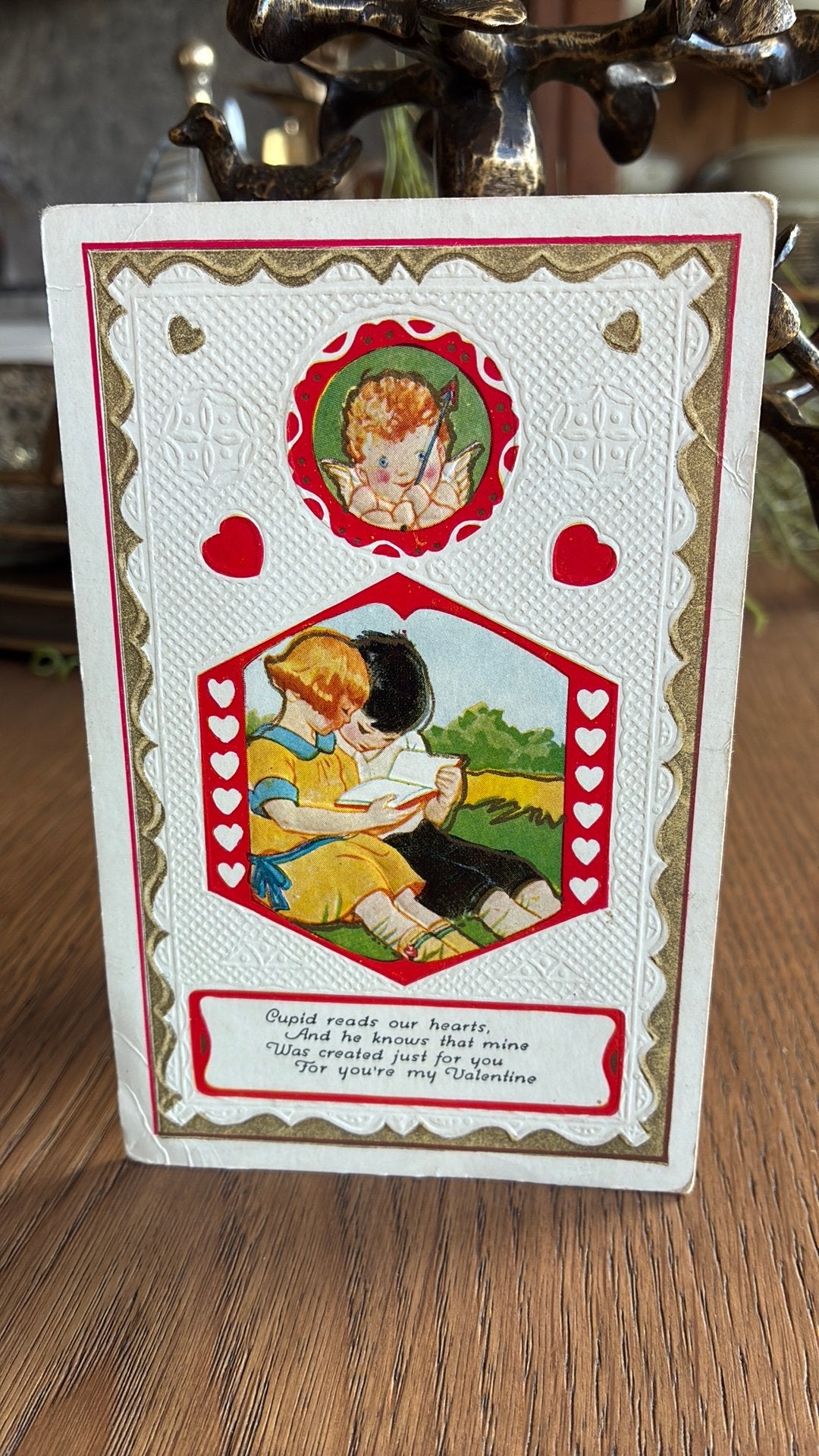 Cupido. Reliefkaart.goudopdruk,hartjes.., Ophalen of Verzenden, Voor 1920