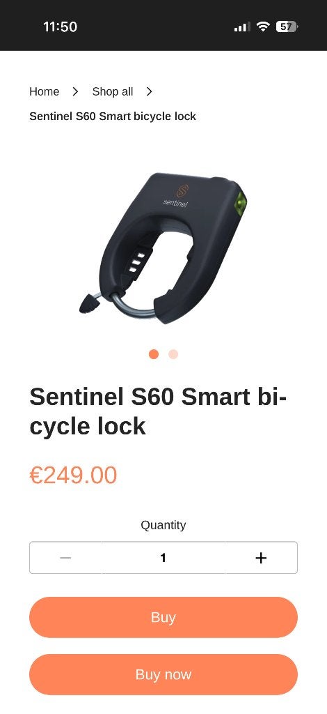 Sentinel S60 Smart Bicucle Lock, Ophalen, Alarm, Nieuw, Ringslot