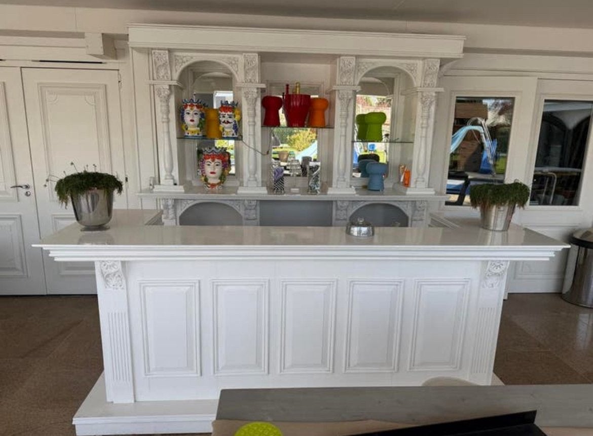 Prachtige houten bar met achterkast incl. spiegel & lekblad, Ophalen