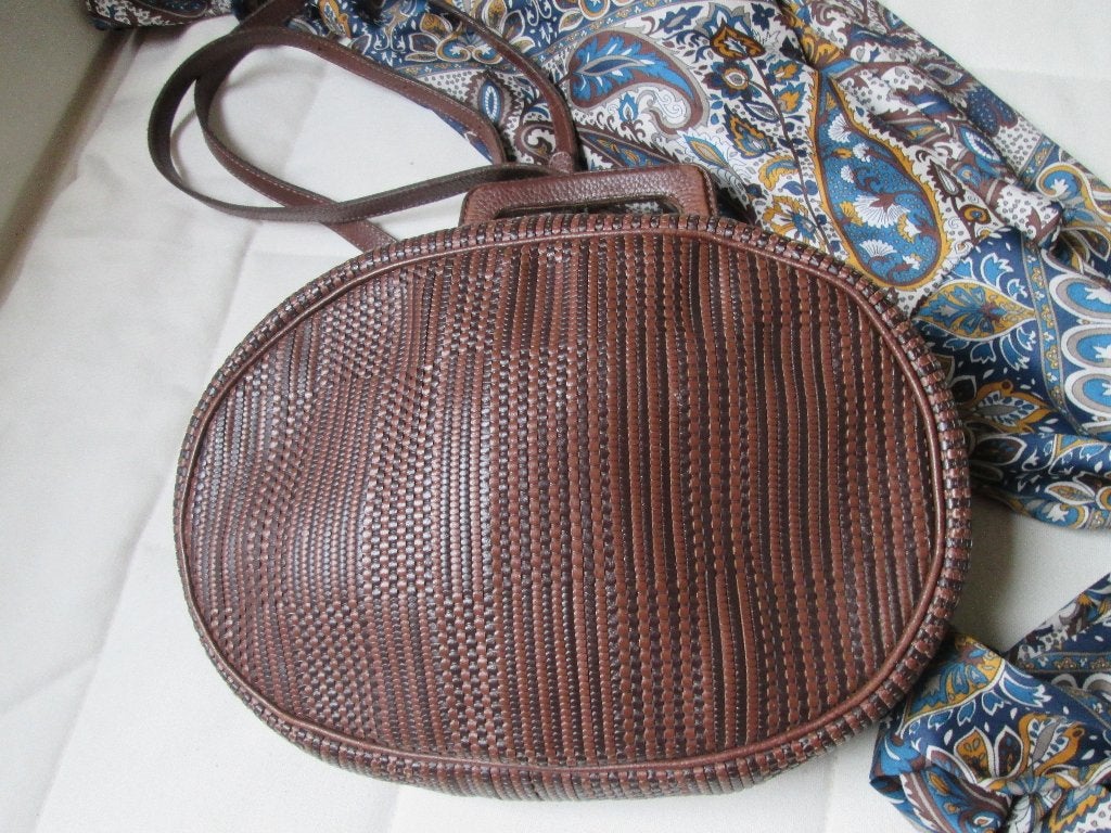 Delvaux France gevlochten leren handtas, Sieraden, Tassen en Uiterlijk, Tassen | Damestassen, Ophalen, Gebruikt, Bruin, Handtas