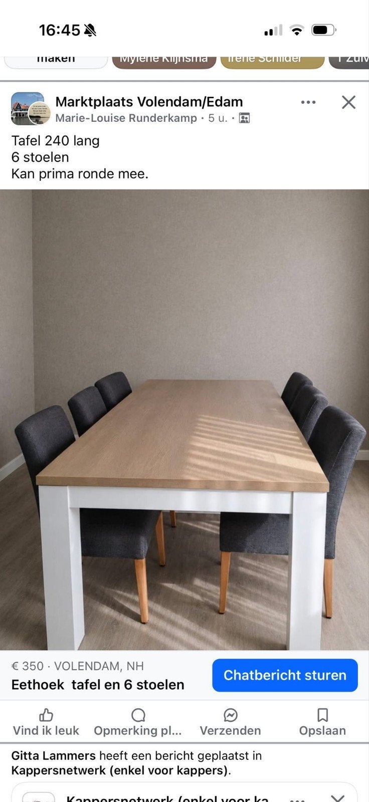 Mooie eethoek met 6 zwarte stoelen, Ophalen, Gebruikt, 4 tot 6 stoelen