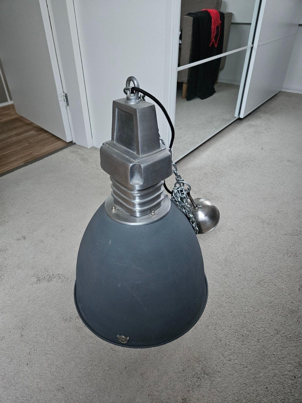 Industriële Hanglamp - Grijs Metaal, 70 cm Hoog, Minder dan 50 cm, Gebruikt, Ophalen of Verzenden, Metaal