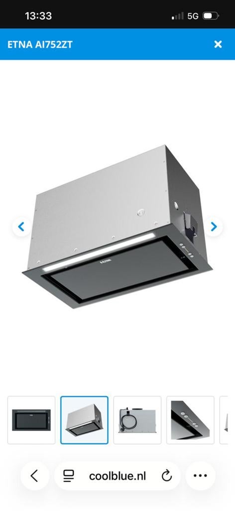 ETNA AI752ZT inbouw afzuigkap 75 cm zwart/inox, Ophalen, Onderbouw afzuigkap, Nieuw, Inbouw