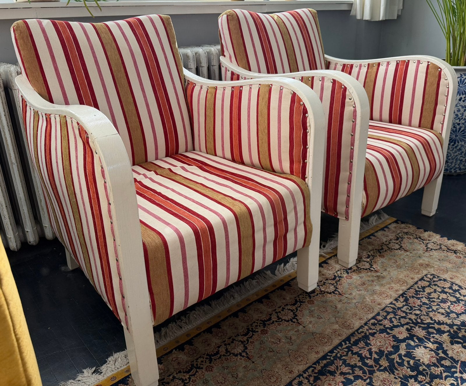 2 clubjes/ fauteuils in streepstof, Huis en Inrichting, Fauteuils, Ophalen, Gebruikt, Minder dan 75 cm, Club