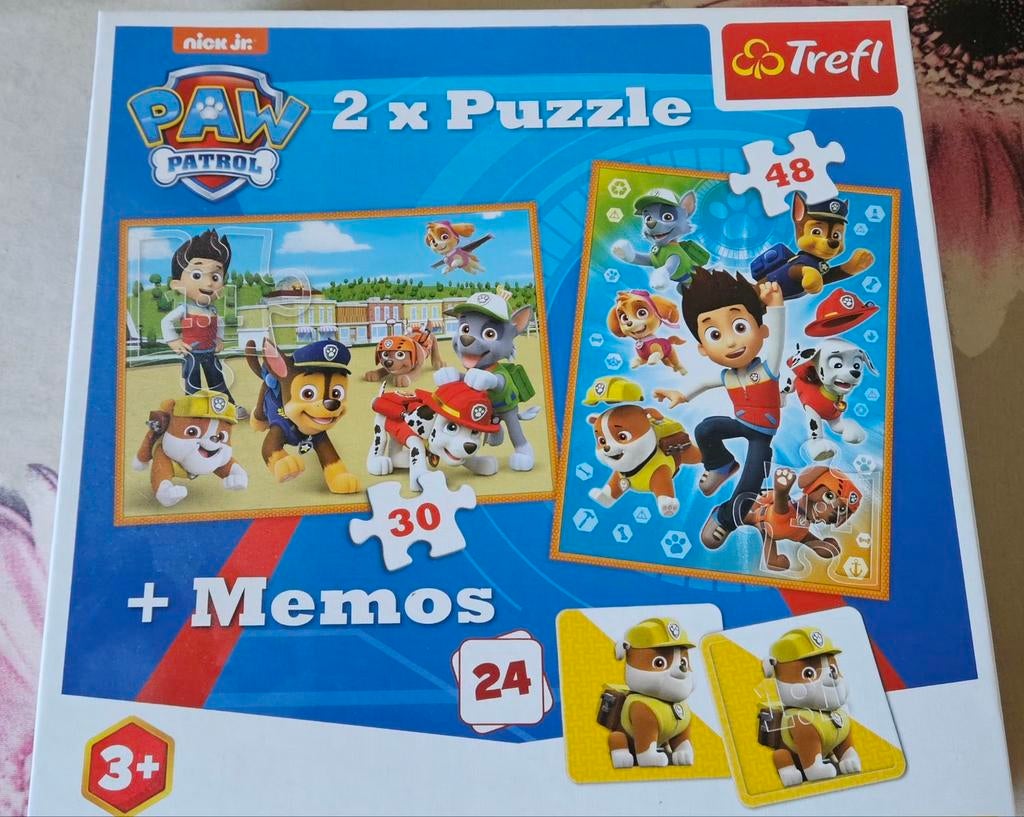 2x puzzel en 1x geheugenspel  paw patrol, Ophalen of Verzenden, 10 tot 50 stukjes, Nieuw